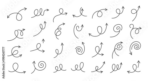 Hand-drawn arrows, swirling and pointing in various directions