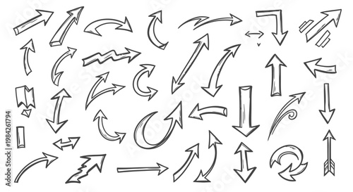 Hand-drawn arrows, various directions and styles, black and white