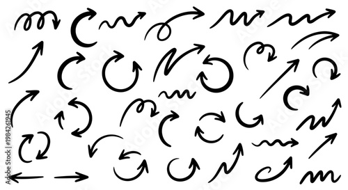 Hand-drawn black arrows on white background, various directions and styles