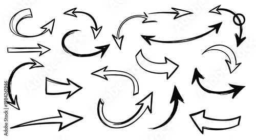Hand-drawn black arrows on white background, various directions and styles