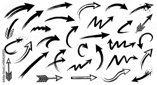 Hand-drawn black arrows on white background, various shapes and directions