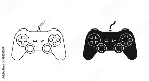 Vector illustration graphic design of two classic video game controllers for digital gaming entertainment and modern console play.