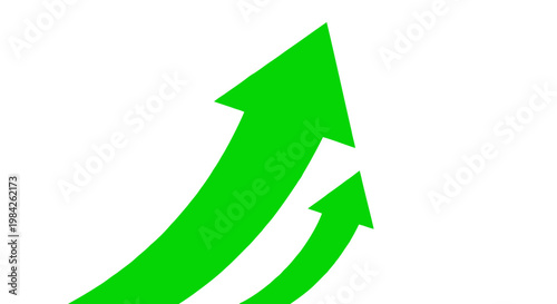 Two green arrows pointing upwards, curved and overlapping upward arrows