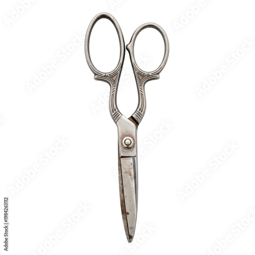 Vintage Antique Ornate Metal Scissors Isolated on White Background