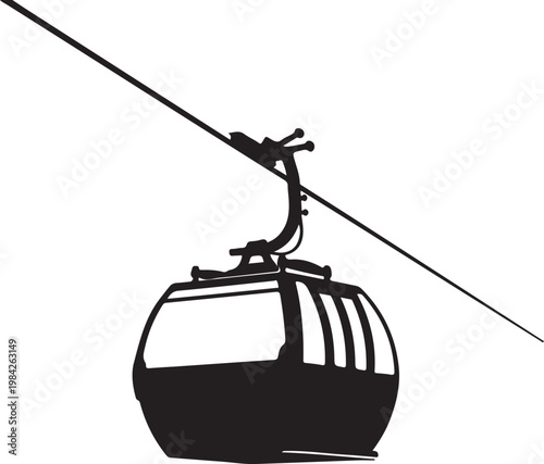 Cable car, gondola lift, ski lift, transportation icon, vector silhouette