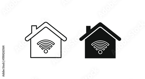 A clean vector illustration depicting smart home technology and wireless internet connectivity within a modern residence.