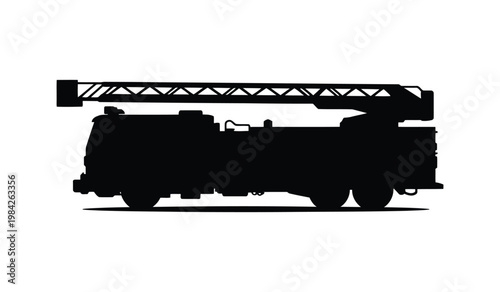 Fire Rescue Truck Silhouette Vector, Emergency Fire Engine Black Icon, Firefighter Response Vehicle Design on White Background