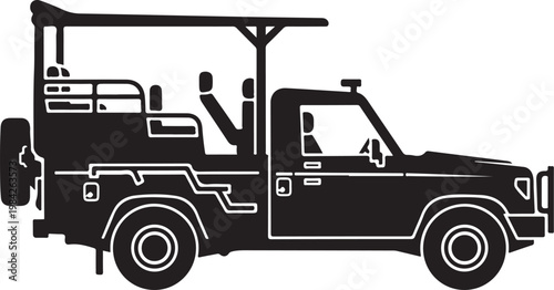 Black, monochrome safari jeep, off-road vehicle, illustration, icon, silhouette