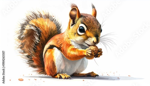 Adorable Squirrel Eating a Nut with Fluffy Tail.