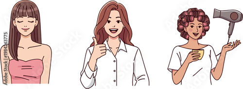 Women beauty and self care set with skincare hairstyle and grooming routine isolated vector illustration for lifestyle and wellness concepts