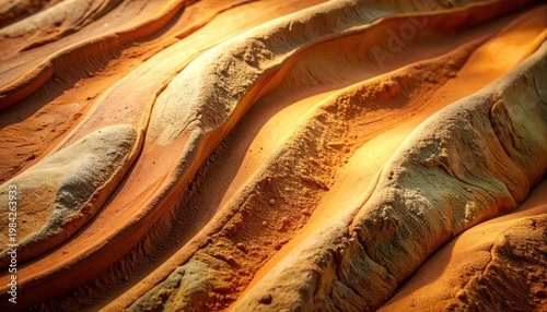 Abstract Swirling Sandstone Layers Illuminated by Golden Sunlight.