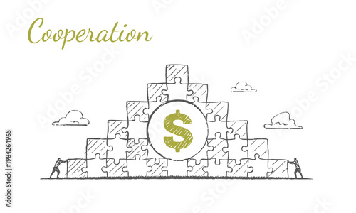 Cooperation - Team builds puzzle wall and gets profit