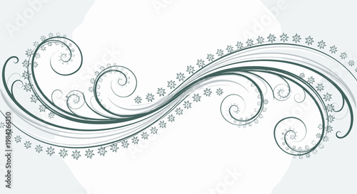 Elegant abstract swirl pattern in grey and white featuring curly lines and tiny stars for a sophisticated decorative design.