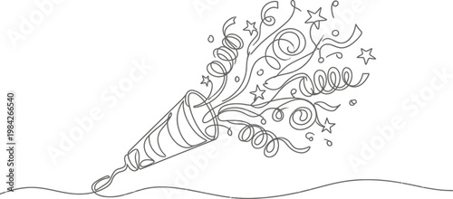 Party Popper Confetti Line Art Vector – Minimalist Celebration Continuous Line Illustration