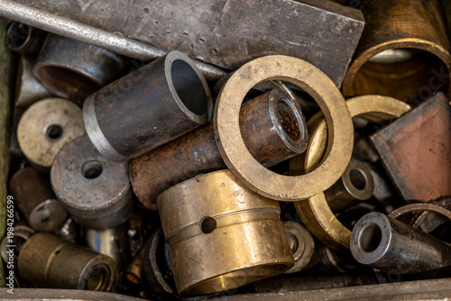 Industrial metal parts creating abstract scrap background texture