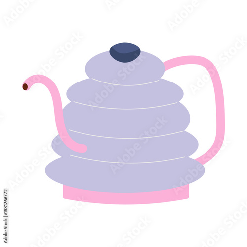 Teapot with lid and handle shown from side view. Kitchen drinkware isolated on light background, representing tea preparation, hot beverage, and home kitchen routine.