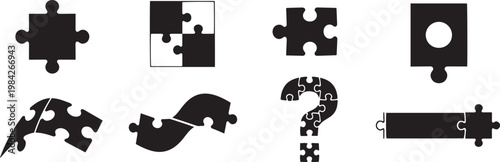 Black puzzle pieces on white background jigsaw