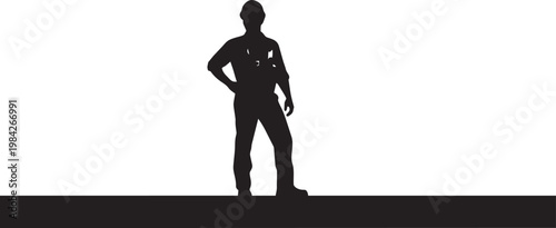 Silhouette of a confident woman standing with hands on hips against a plain