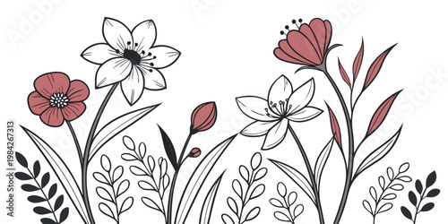 Minimalist hand drawn floral illustration with soft pastel accents botanical illustration minimalist decoration ornament background wallpaper invitation greeting romantic