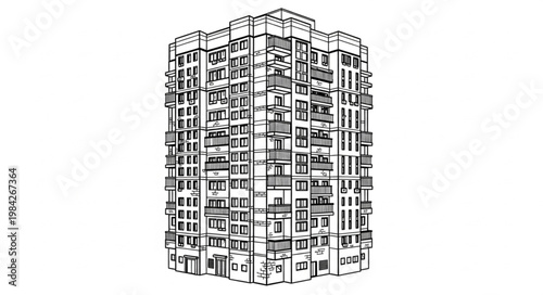Modern Apartment Building Facade Sketch.