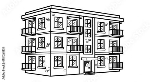Modern Apartment Building Facade Illustration.