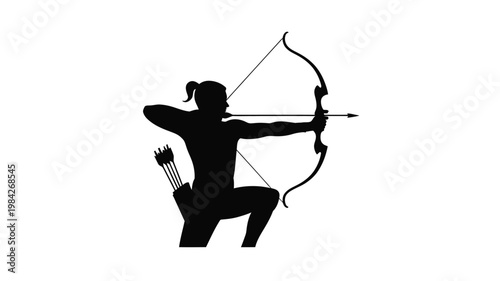 Silhouette of a person shooting a bow and arrow in action pose