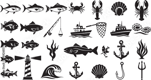 Nautical icons and symbols for design projects ocean