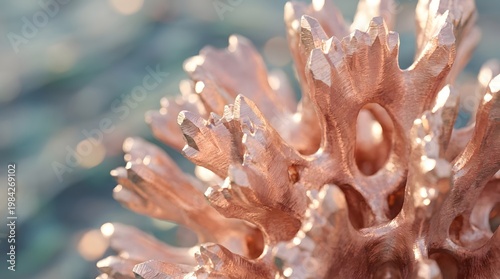 Abstract Rose Gold Metallic Organic Coral Sculpture Macro