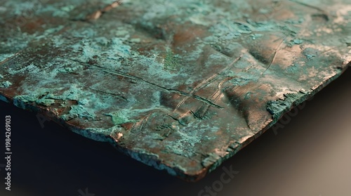 Oxidized Copper Metal Texture with Verdigris Patina and Scratches