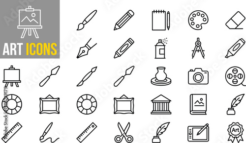 art supplies and creative tools flat design vector illustration set