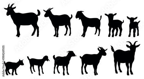 Goat silhouette vector collection, vector illustration of goats