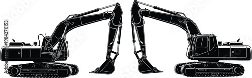 excavator silhouette heavy construction machinery equipment industrial vehicle digging engineering work earthmoving technology isolated illustration symmetric design
