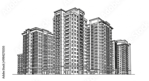 Modern Apartment Buildings Sketch.