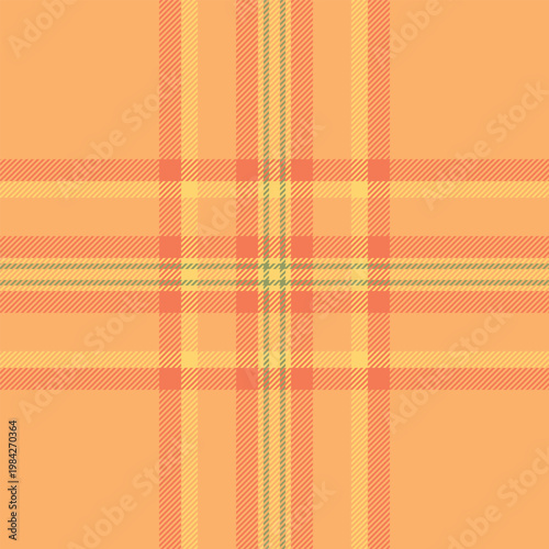 Doodle vector texture plaid, flooring tartan background pattern. Dye check fabric textile seamless in orange and coral colors.