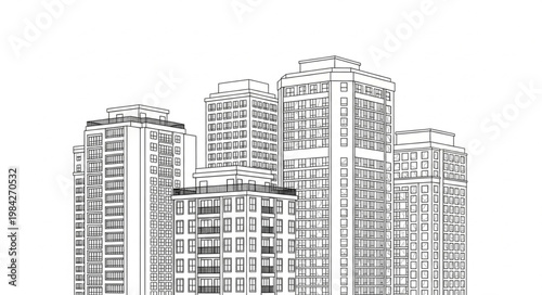 Modern Apartment Buildings Sketch Illustration.