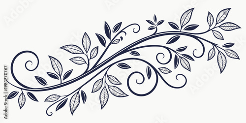 Minimalist floral branch flourish with leaves and elegant swirls for sophisticated graphic decoration flourish ornament botanical decorative illustration calligraphy