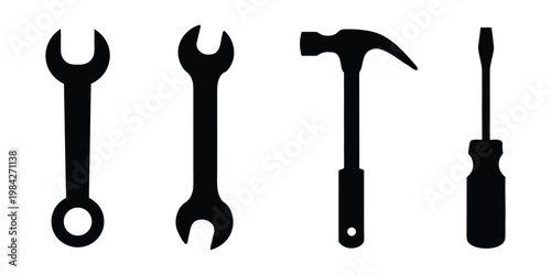 Tool icons set. Wrench, screwdriver and hammer icon. Vector illustration