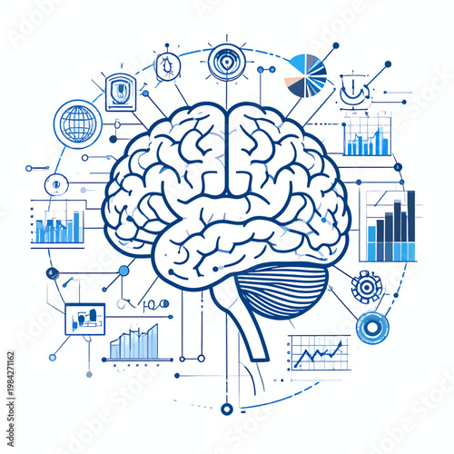 Digital Brain Technology Concept Futuristic Brain Analysis and Data Visualization with Neural Network Connections