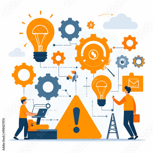 Innovative solution for business growth and problem-solving with creative ideas and teamwork leading to success