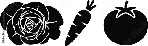 Vegetable silhouette collection with cabbage carrot and tomato icon.