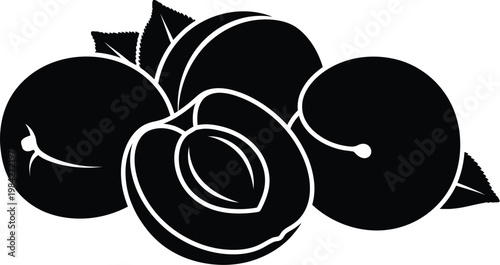 Ripe and fresh plums with green leaves vector illustration graphic design.