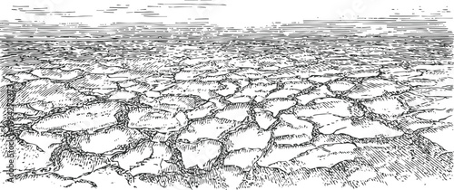 Cracked dry earth landscape drought effect on soil surface parched ground texture and arid environment illustration