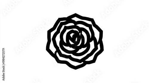Stylized black outline drawing of a blossoming flower head centered on white background