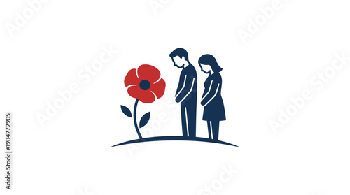 People Mourning Near Poppy Flower Memorial