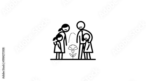 Sad Family Admiring a Wilting Flower