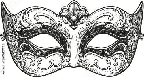 Intricate venetian mask with elegant swirl patterns, decorative carnival accessory, vintage