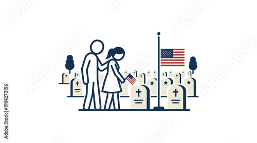 Couple Paying Respects at Memorial Day Cemetery