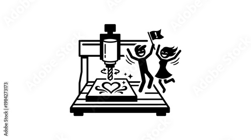 CNC Machine Carving Heart Design with Enthusiastic People