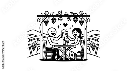 Romantic Couple Toasting with Wine in Vineyard Setting