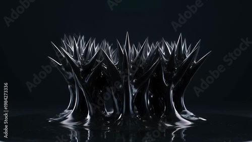 Abstract liquid metal spikes reflecting light